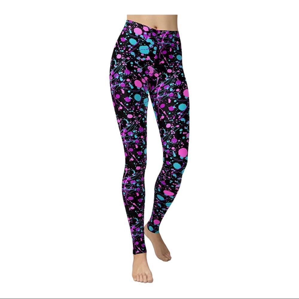 Sissycos 80s Black Artistic Splash Printed Stretchy Leggings; SZ M; BNWT